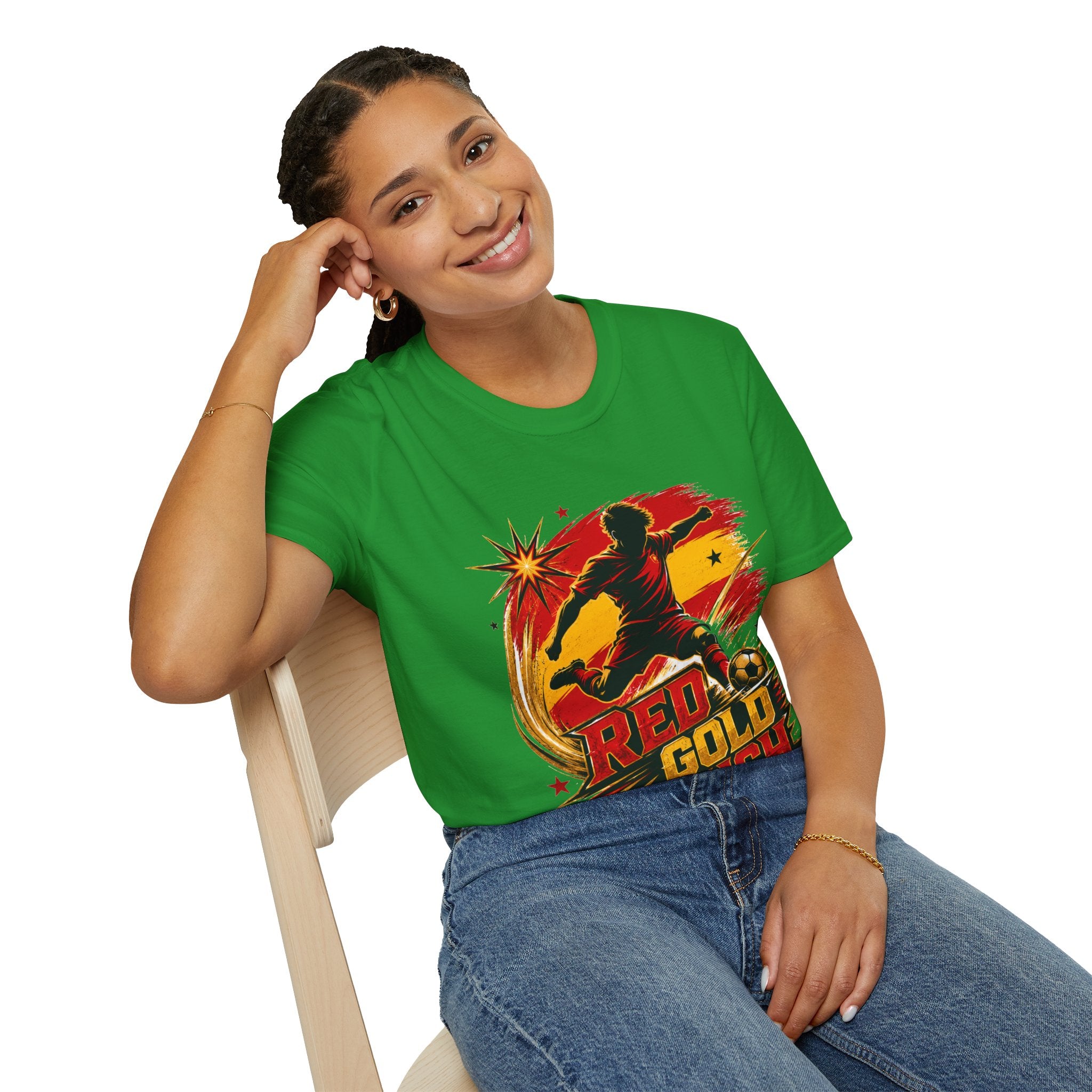 Spain Red & Gold Rush Soccer T-Shirt — Retro Soccer Player Graphic
