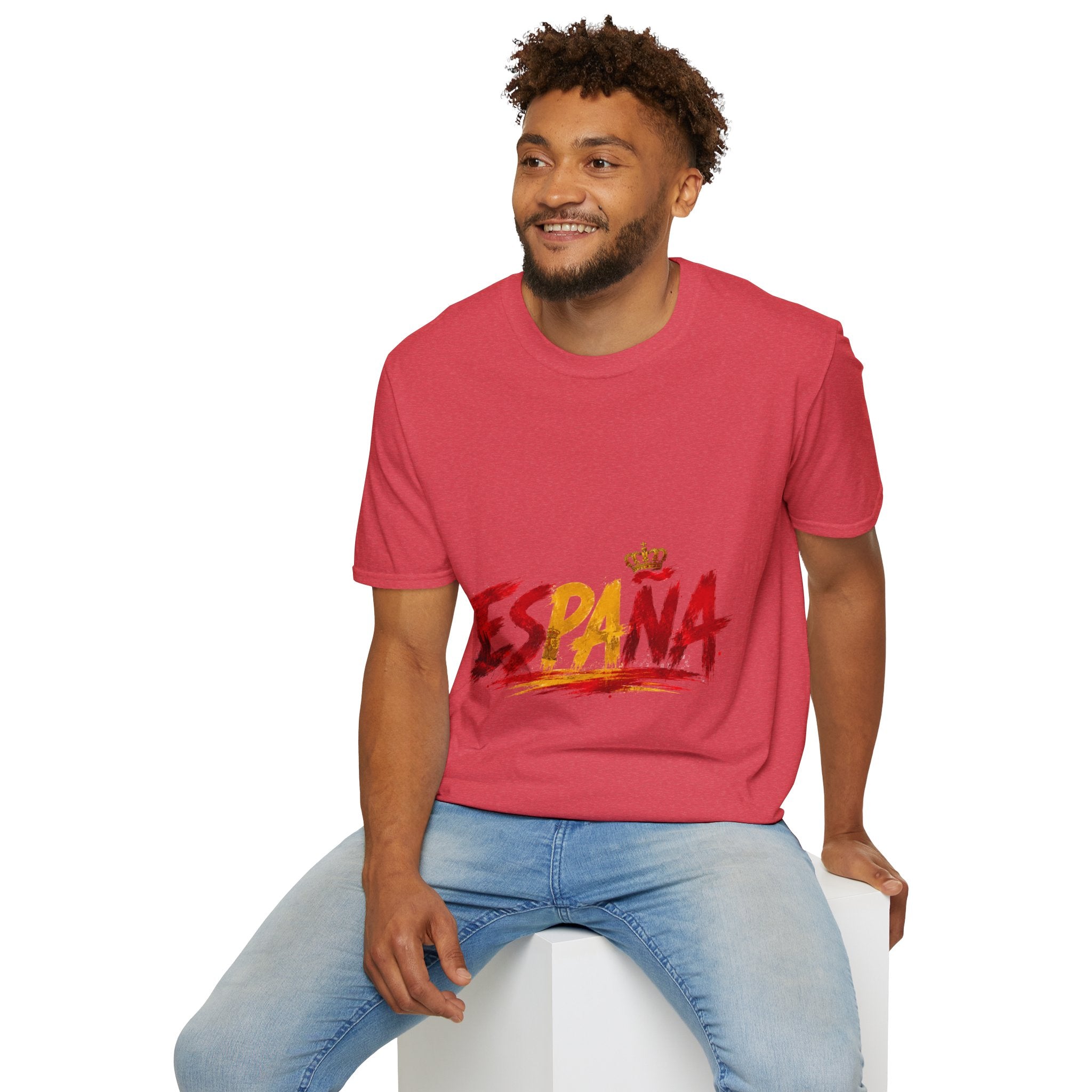 Spain  Graphic T-Shirt — Spanish Flag Brushstroke Design with Crown
