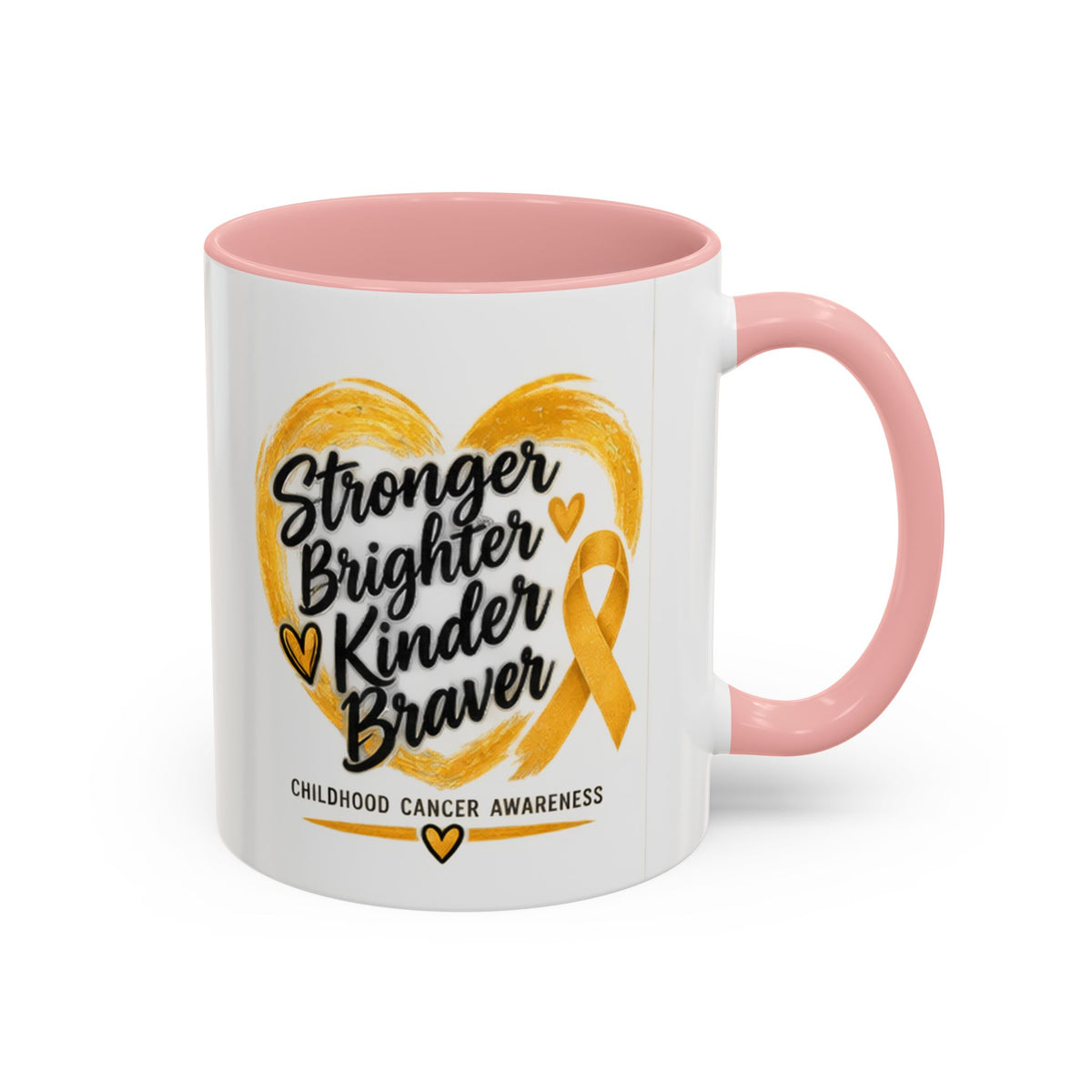 Childhood Cancer Awareness Accent Coffee Mug — "Stronger Brighter Kinder Braver"