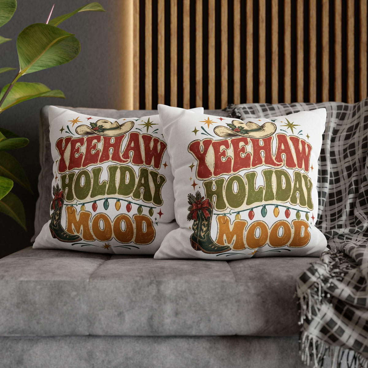 Christmas Yeehaw Holiday Mood Pillowcase — Western Christmas Decorative Throw Pillow Cover