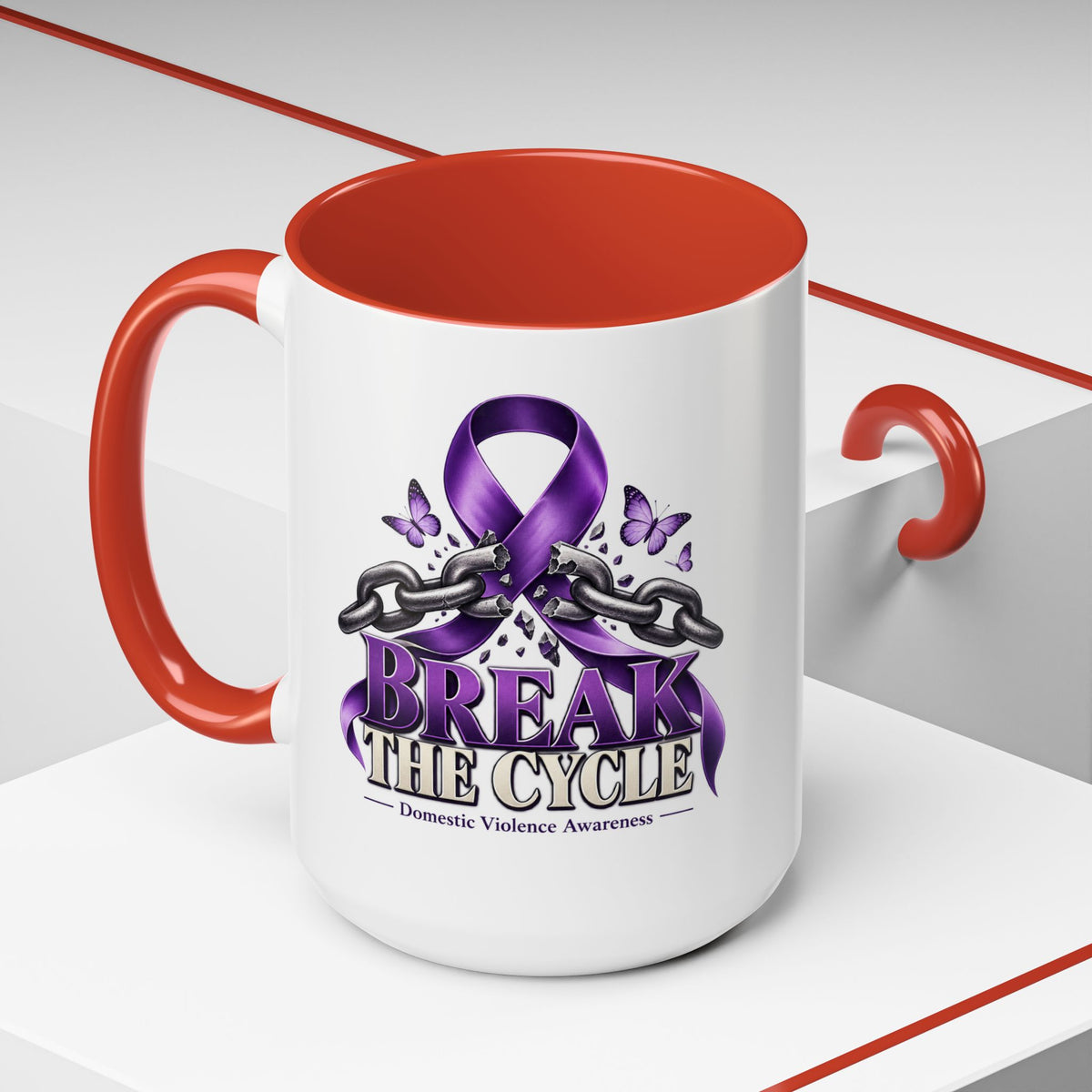 Break the Cycle Coffee Mug – Domestic Violence Awareness Purple Ribbon (11/15oz)