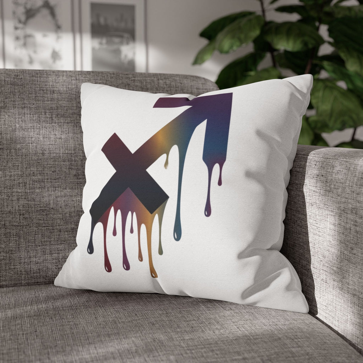 Sagittarius Dripping Arrow Logo Pillowcase — Modern Graphic Accent Pillow