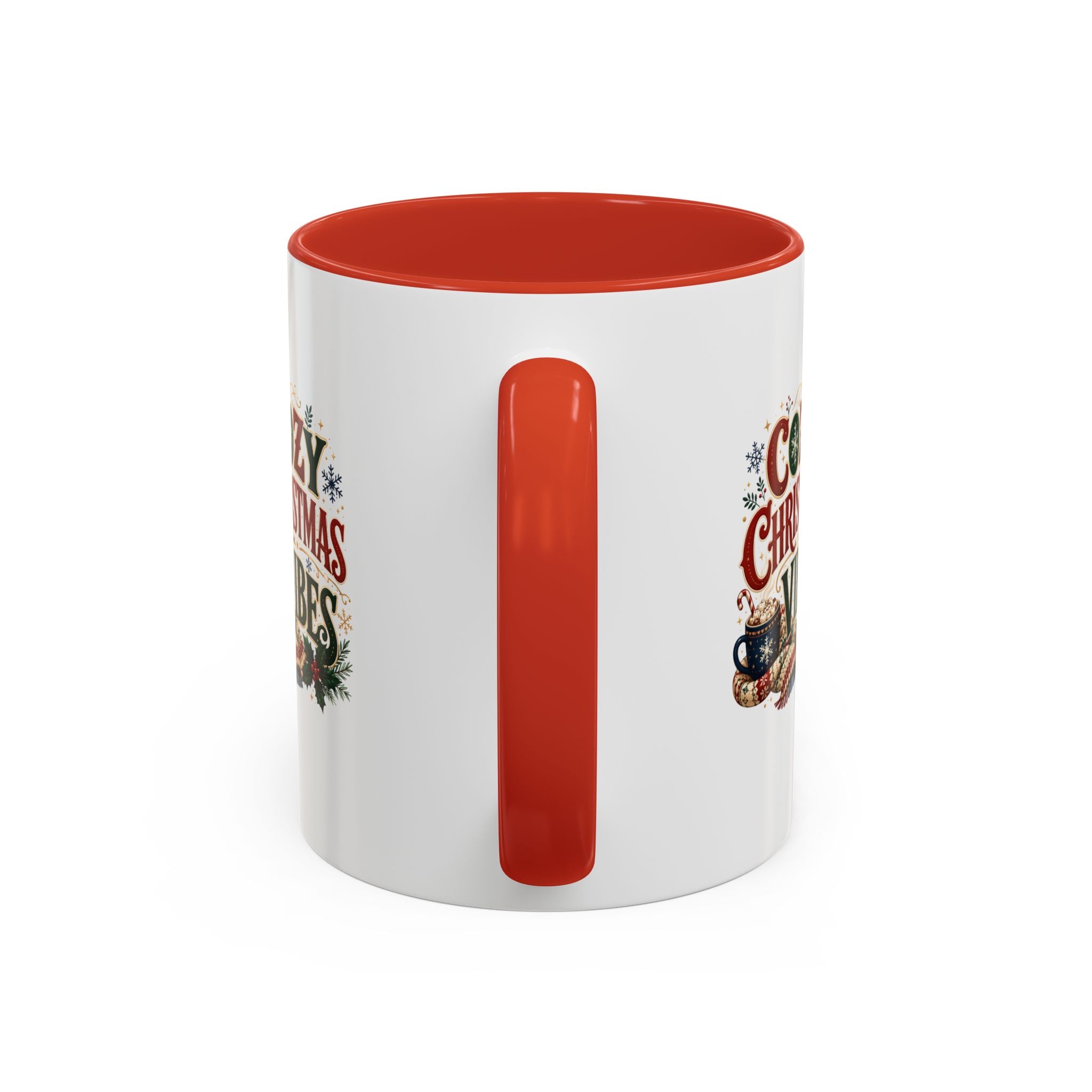 Cozy Christmas Vibes Accent Coffee Mug — Holiday Hot Cocoa Mug