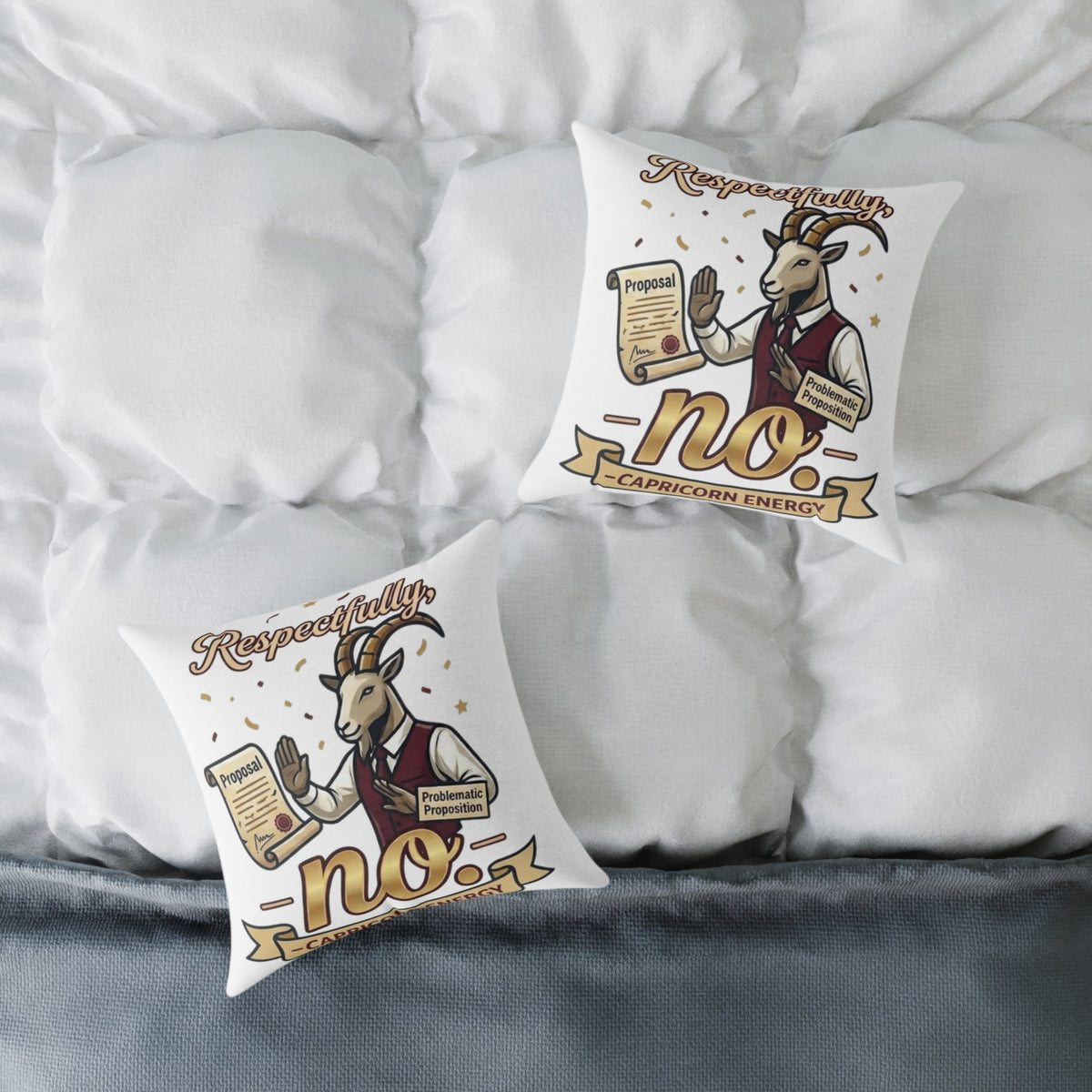 Capricorn Pillow — 'Respectfully, No.' Goat Protest Funny Decorative Throw Pillow