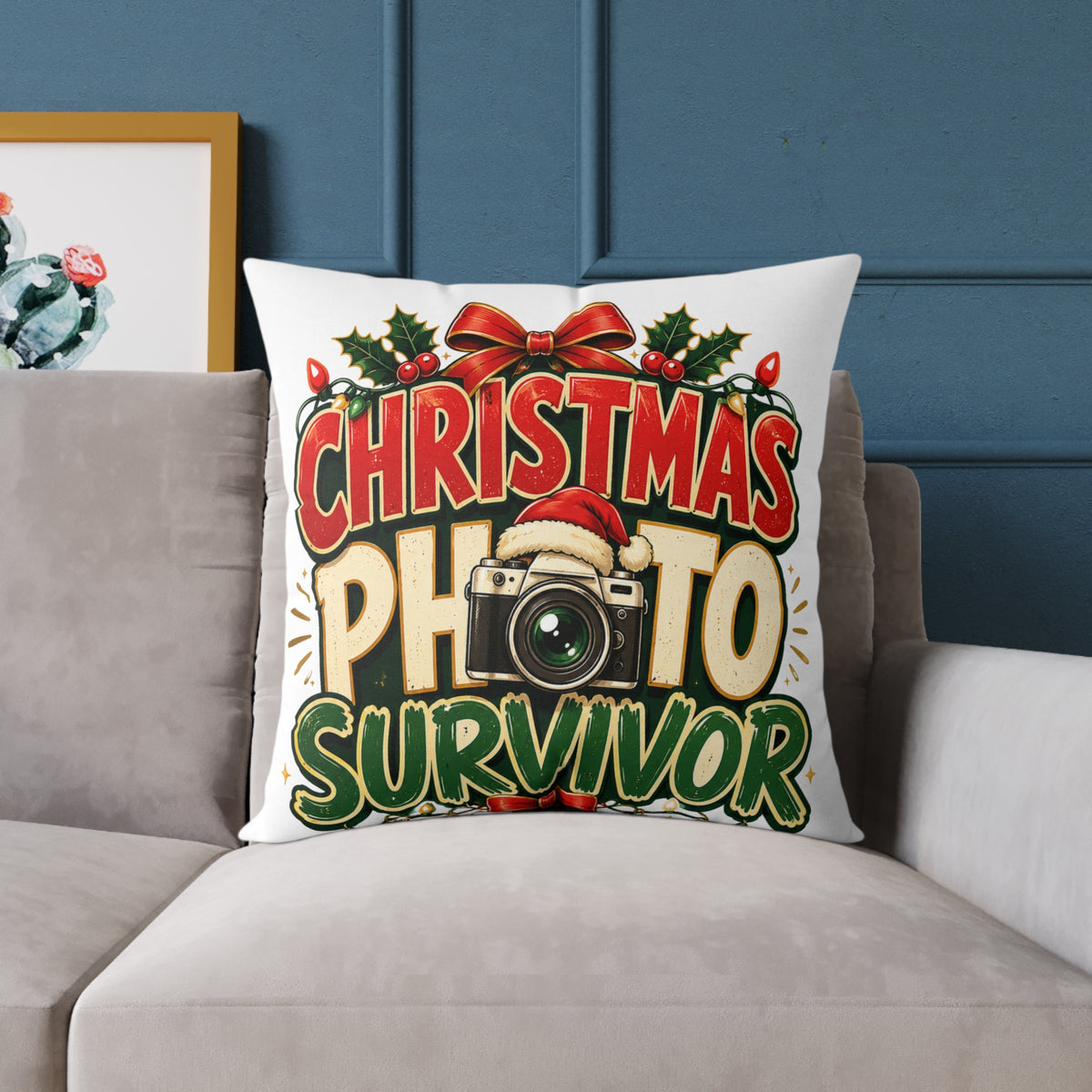 Christmas Photo Survivor Pillow — Holiday Camera Photographer Gift