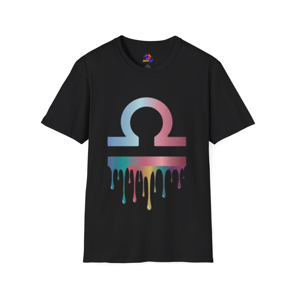 Omega Symbol T-Shirt — Pastel Gradient Drip Design