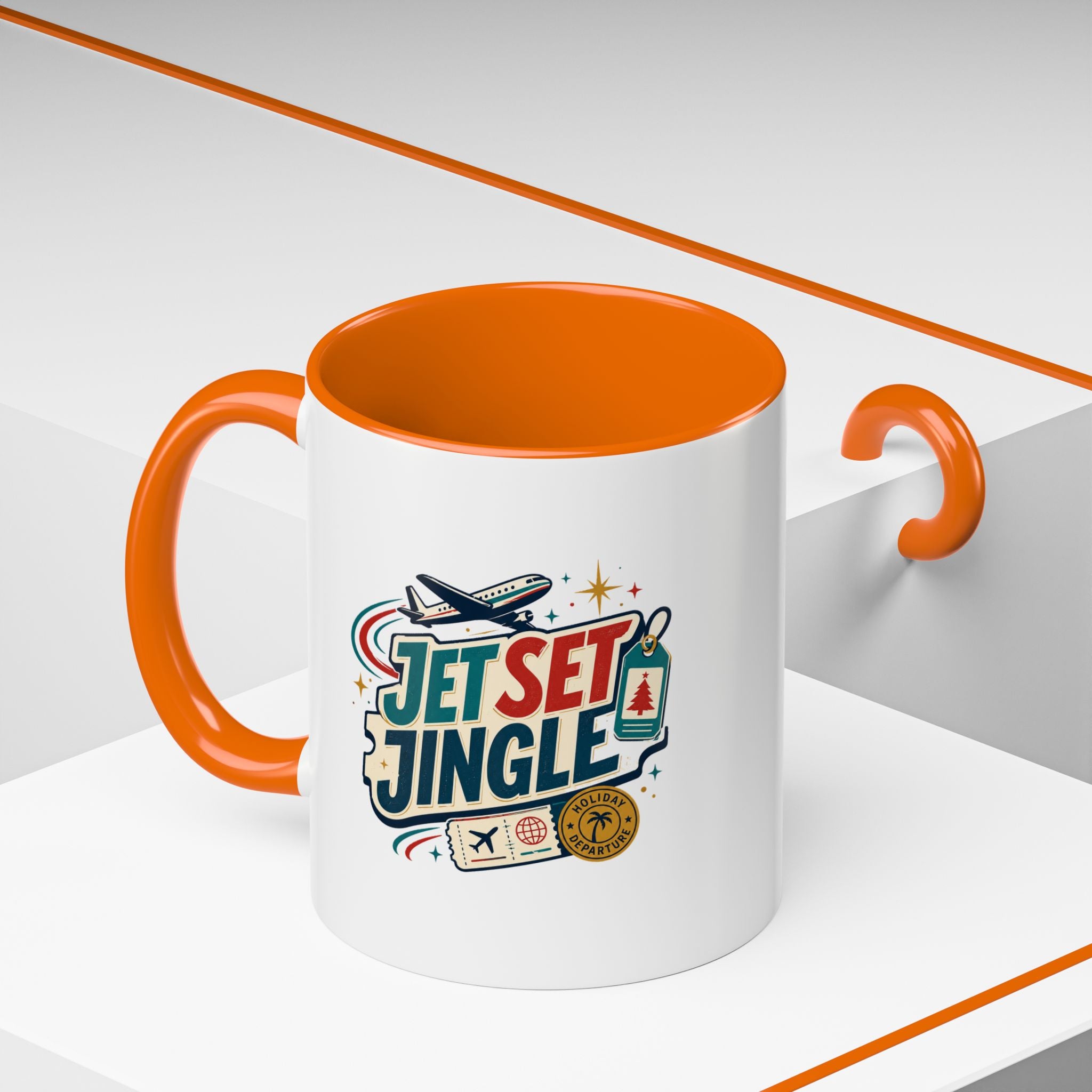 Modern Day Christmas Jet Set Jingle Coffee Mug — Holiday Travel Themed Accent Mug