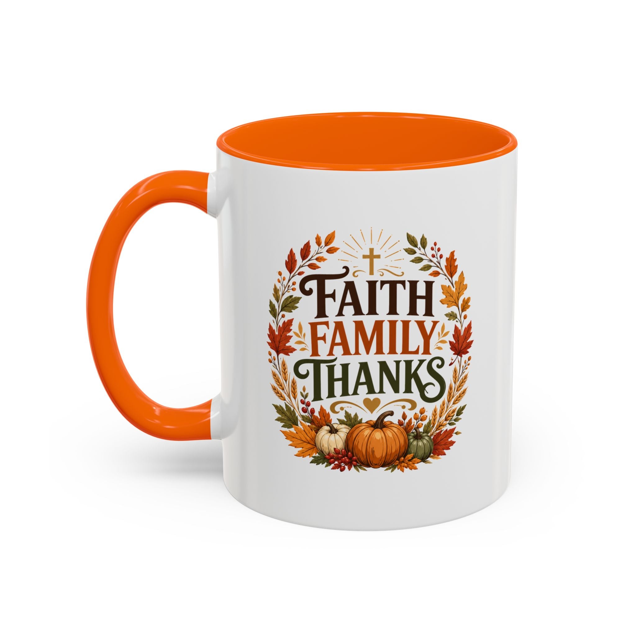 Thanksgiving Mug Faith Family Thanks Accent Coffee Mug — Thanksgiving Pumpkin Fall Leaves