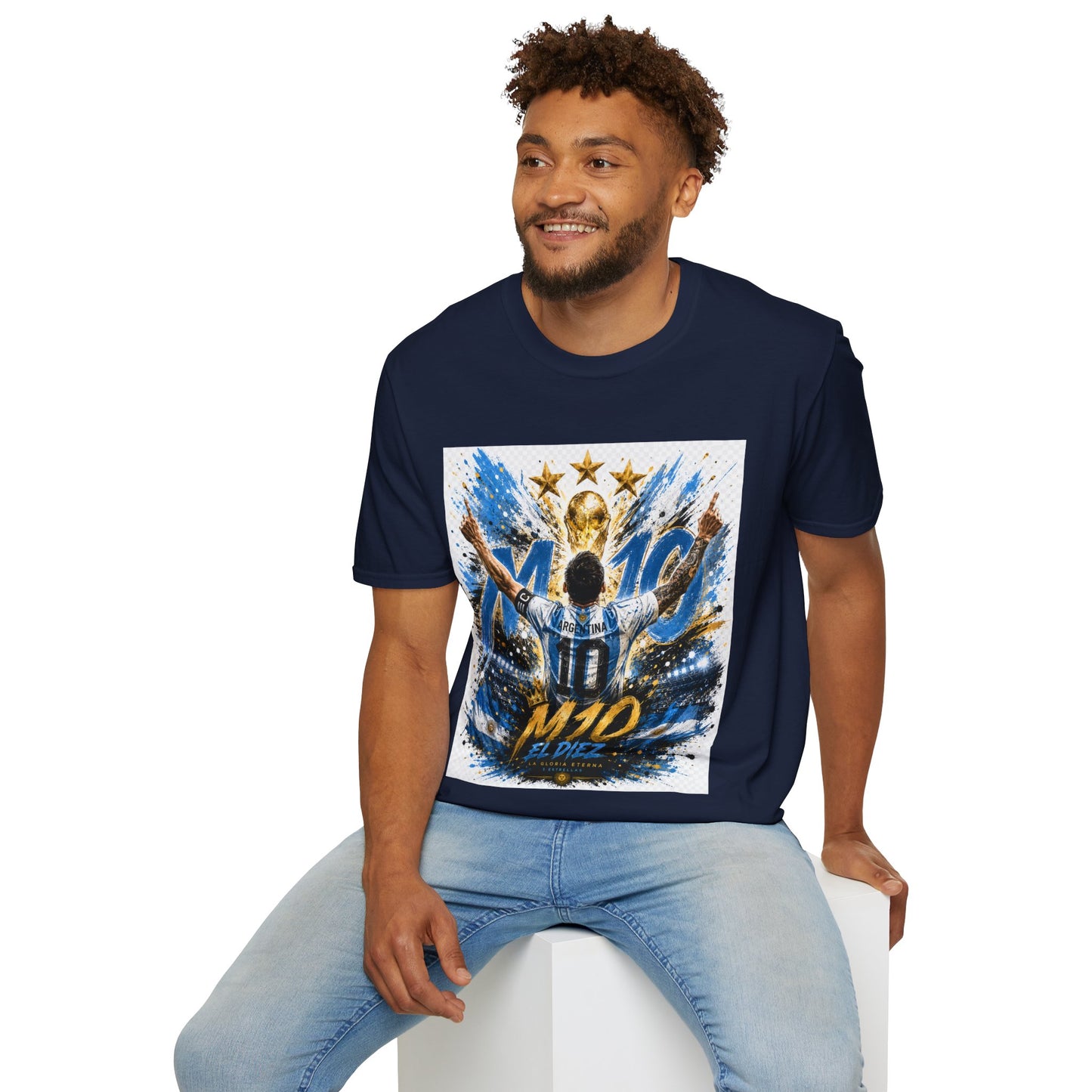 Argentna  Soccer M10 Champion T-Shirt — Gold Trophy & Stars Football Fan Tee