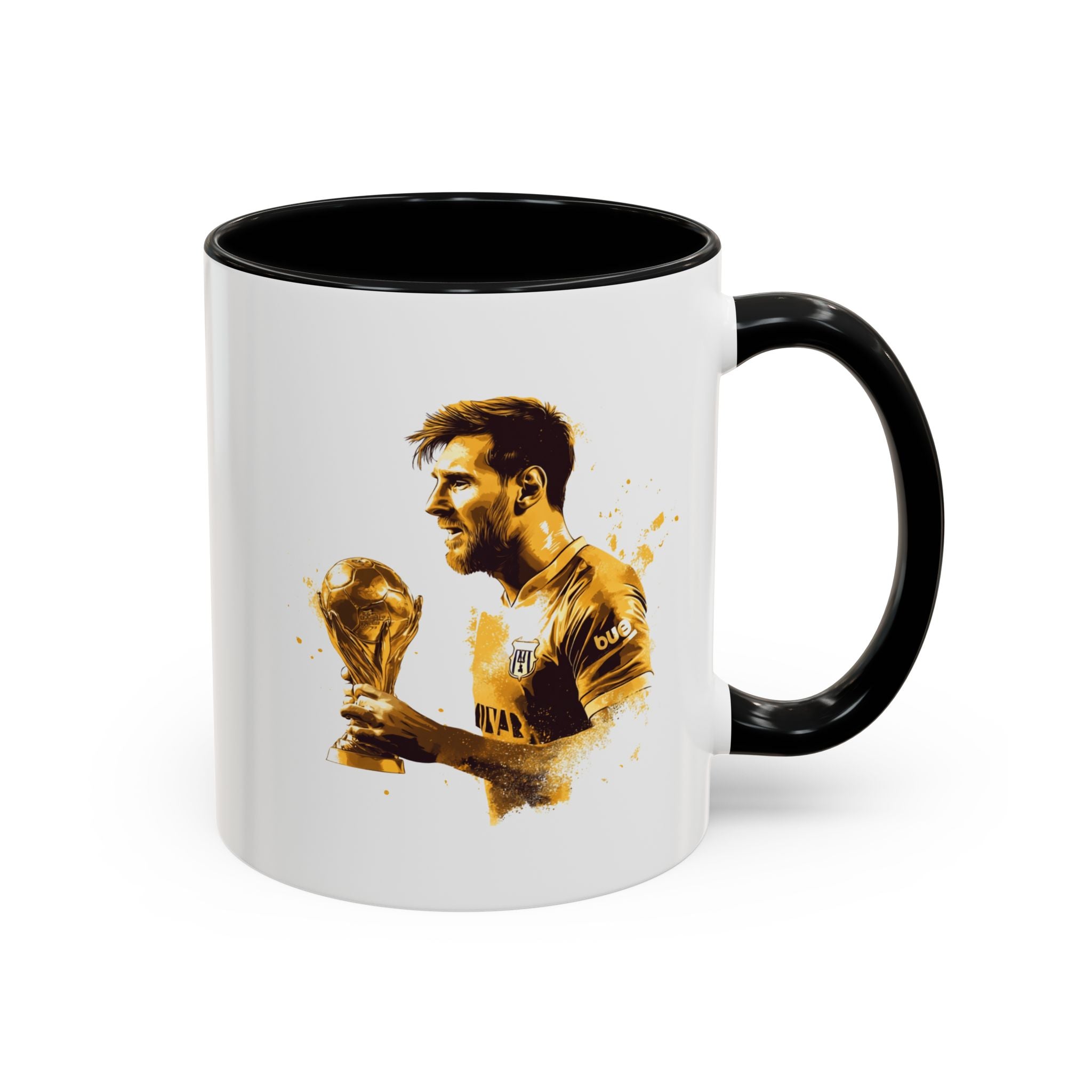 Soccer Legend Coffee Mug — Player Holding Trophy Accent Mug