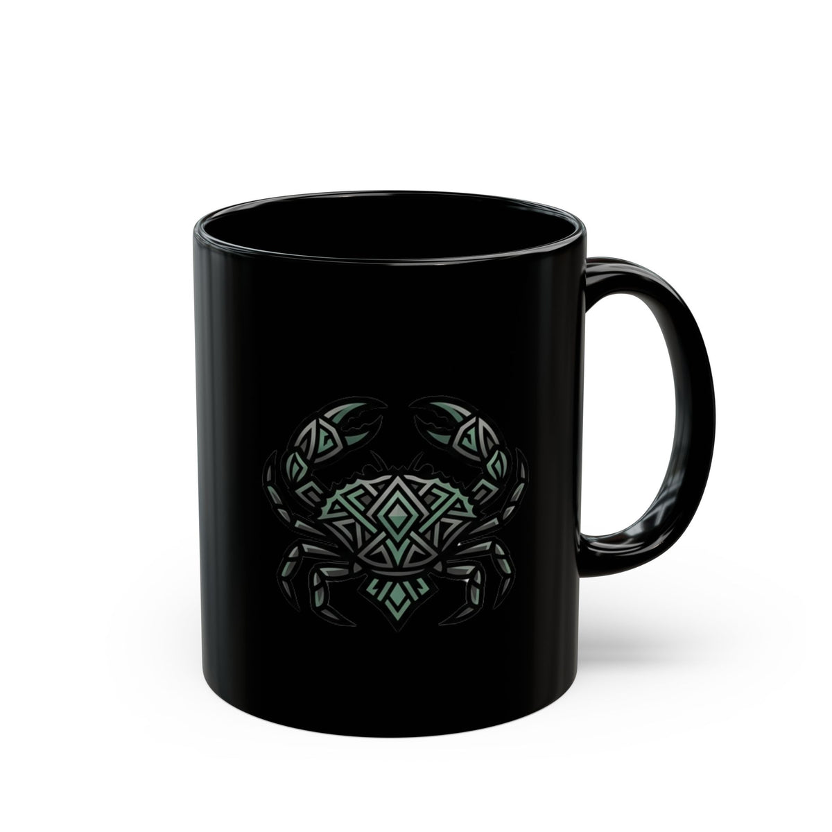 Cancer Zodiac Tribal Crab Black Ceramic Mug — Geometric Ocean Zodiac Coffee Cup