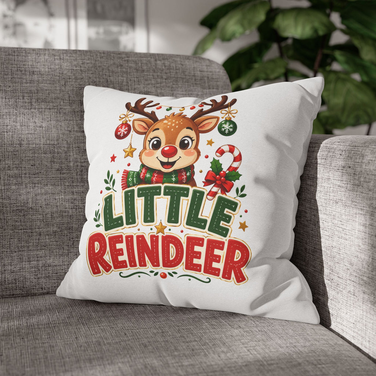Christmas Little Reindeer Holiday Pillowcase – Cute Christmas Throw Pillow Cover