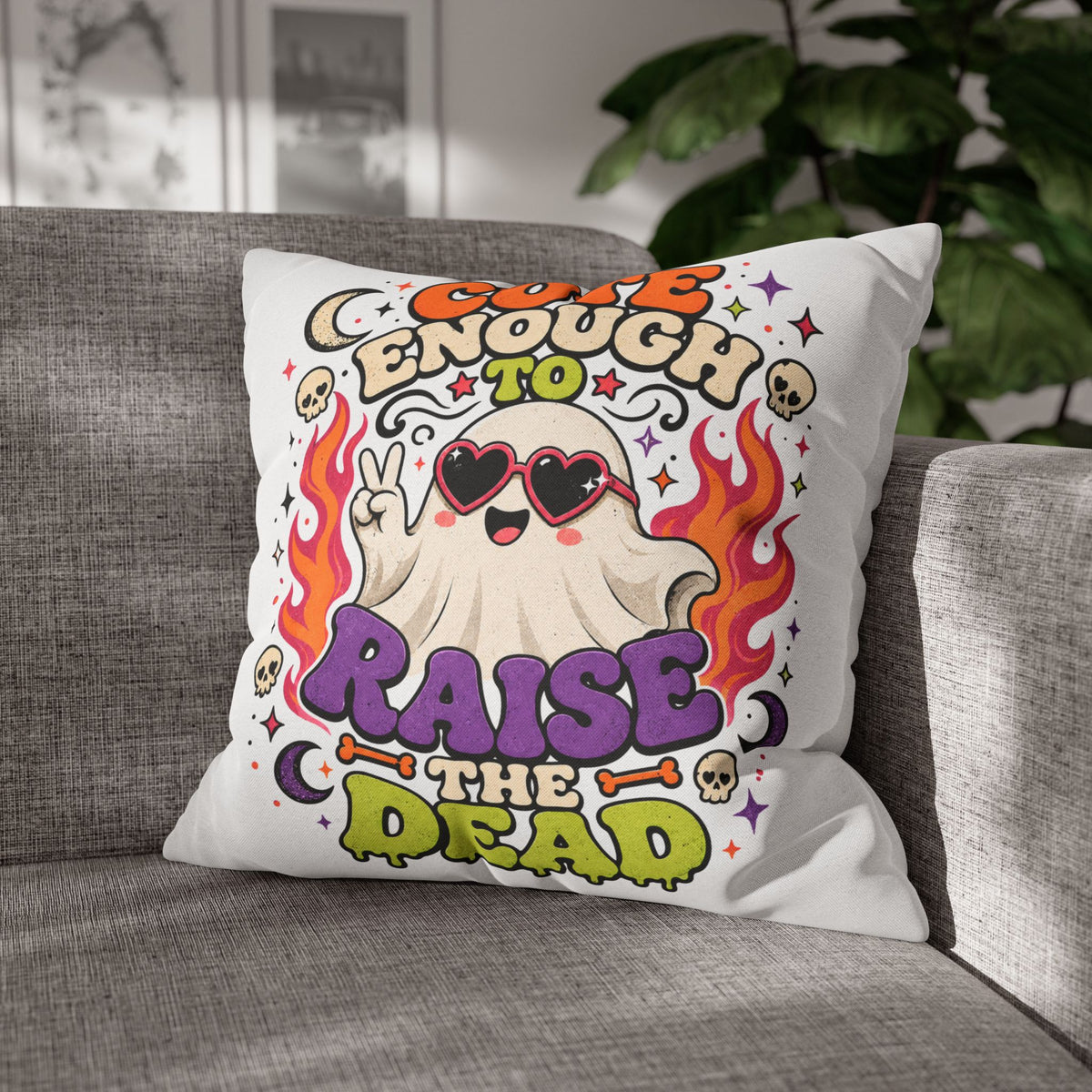 Halloween Cute Enough to Raise the Dead Ghost Pillowcase — Retro Halloween Decorative Throw Pillow