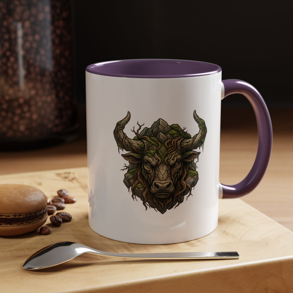 Taurus Bull Nature Coffee Mug — Rustic Green Bull Head Accent Mug