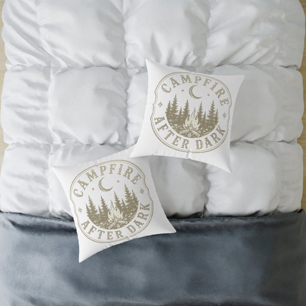 Campfire After Dark Square Throw Pillow Milo Bailey Dog Dad Mom— Rustic Outdoor Cabin Decor