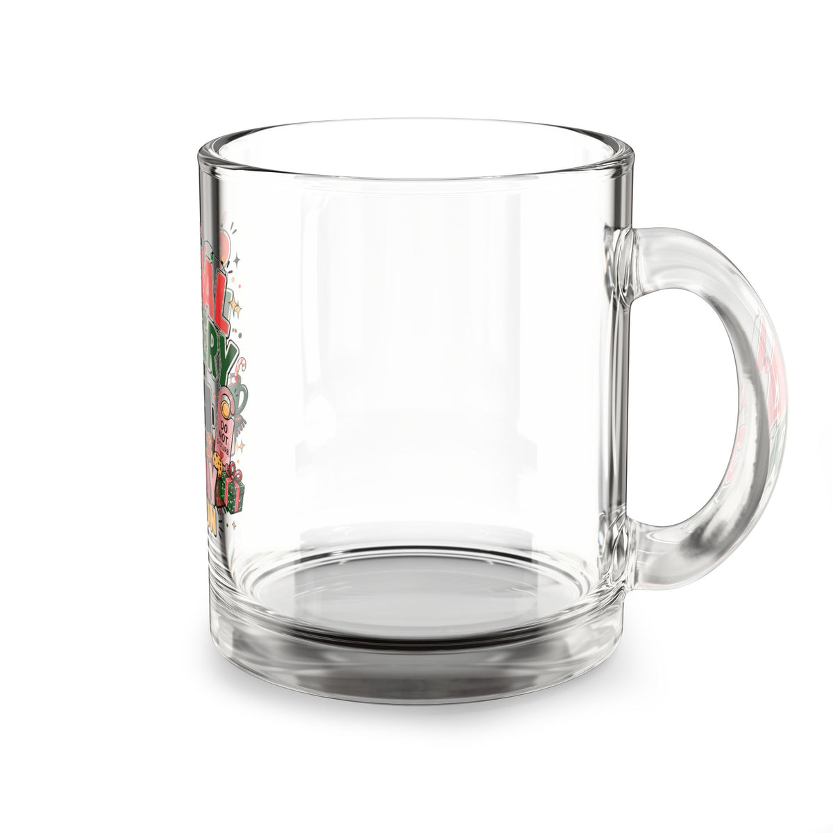 Modern Day Christmas Glass Mug  10oz Social Battery Holiday Edition Glass Mug — 10oz Festive Coffee Cup