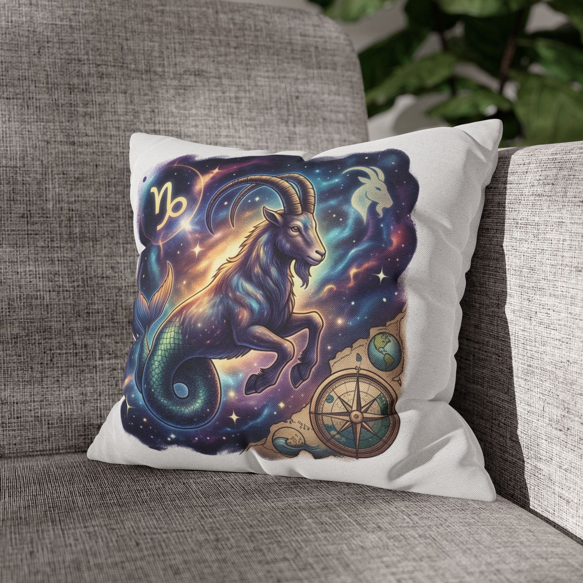 Capricorn Zodiac Throw Pillowcase — Mystical Goat Constellation Home Decor
