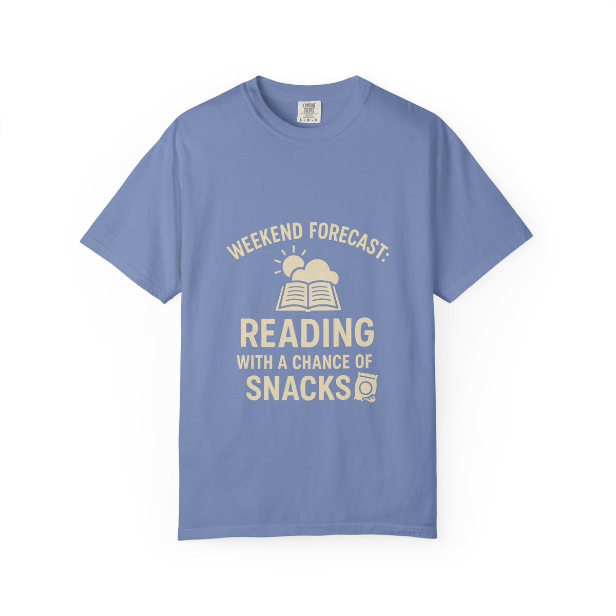 Reading & Snacks T-Shirt — "Weekend Forecast: Reading with a Chance of Snacks" - Trending Now - October 2026