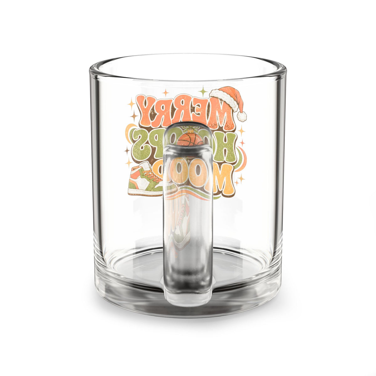 Modern Day Christmas Glass Mug  10oz Glass Mug — "Merry Hoops Mood" Holiday Basketball Coffee Cup