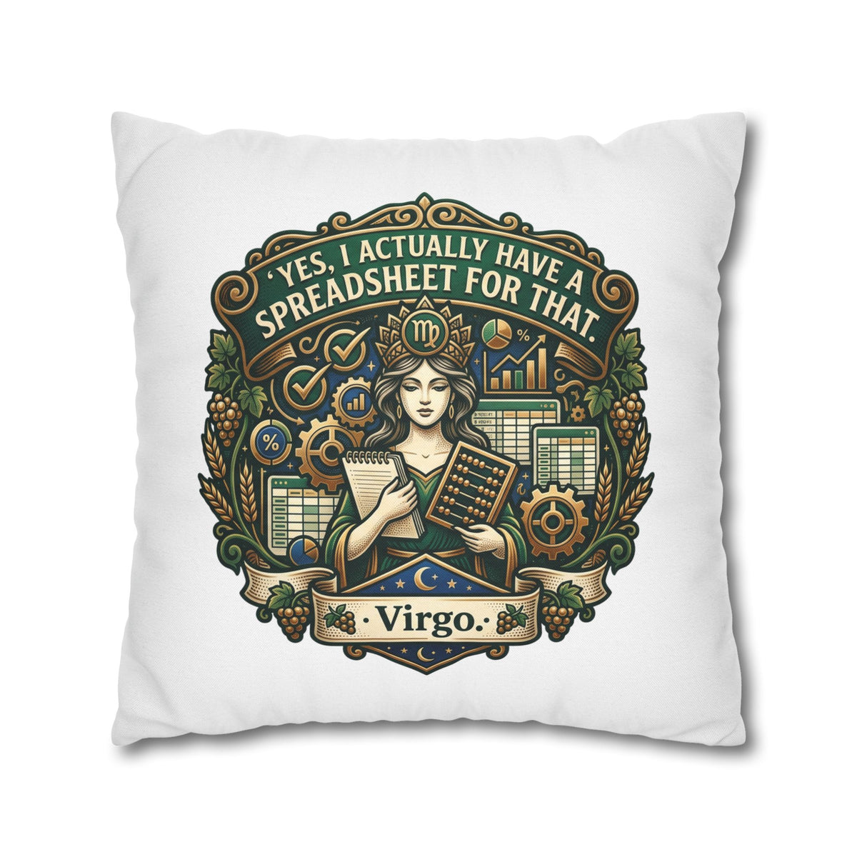 Virgo Astrology Pillowcase — "Yes, I Actually Have a Spreadsheet for That" Decorative Throw Pillow
