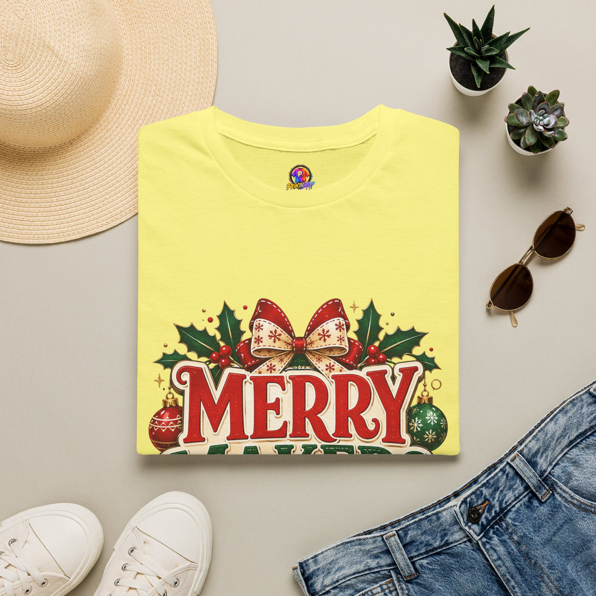 Merry Makers Club T-Shirt — Festive Christmas Holiday Tee with Holly & Bow