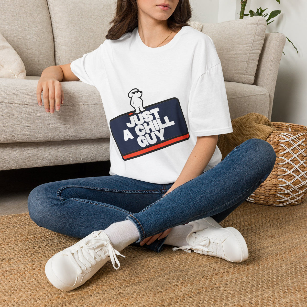 Just A Chill Guy Retro Block Text Tee - Funny Dog Meme Block Graphic T-Shirt - Trending Now - September 2026
