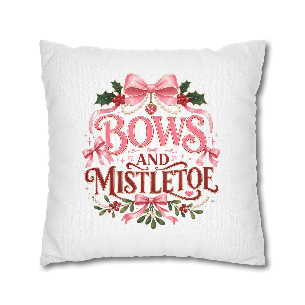 Christmas Pillowcase Bows and Mistletoe Christmas Pillow