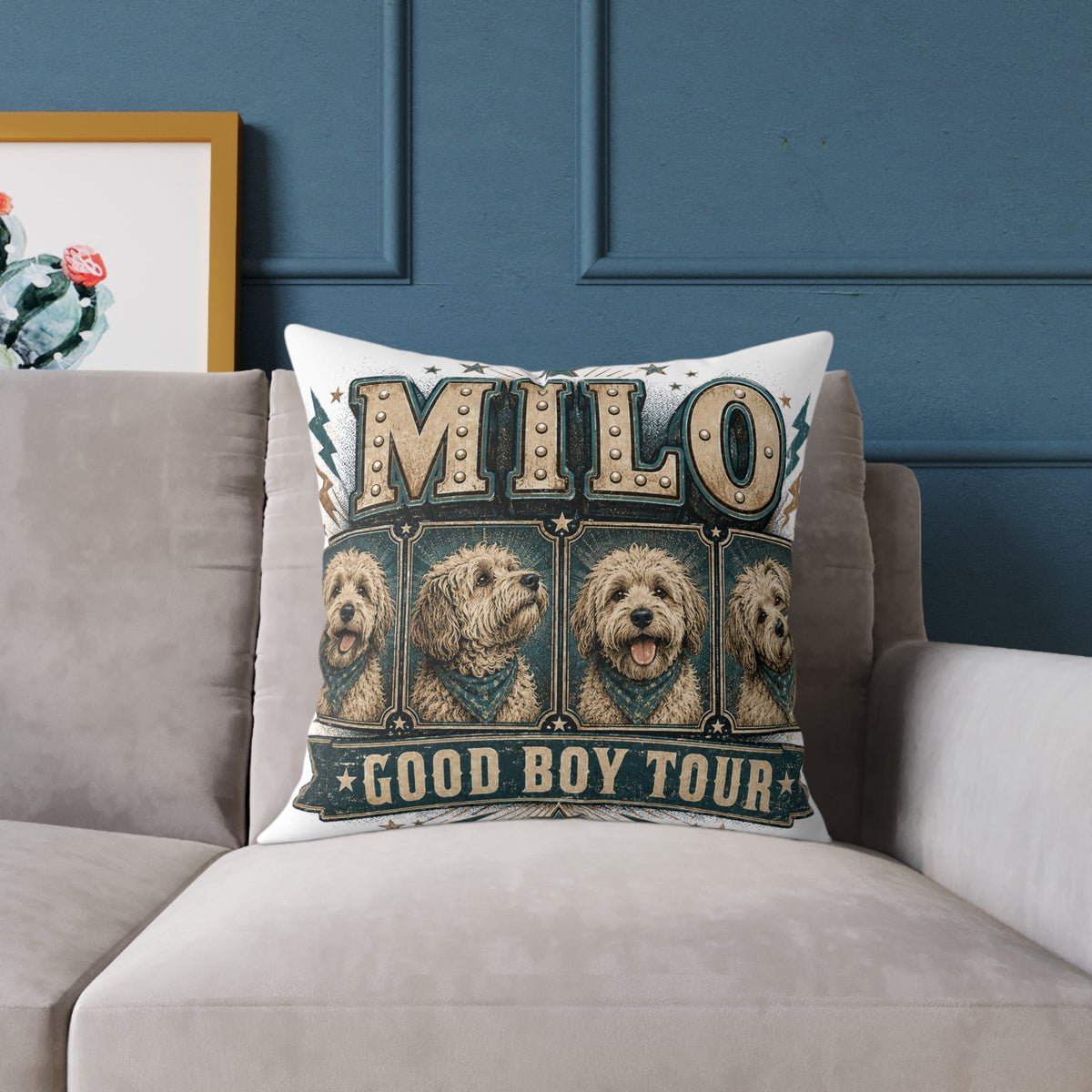 Milo "Good Boy Tour" Square Throw Pillow  Milo Bailey Dog Dad Mom