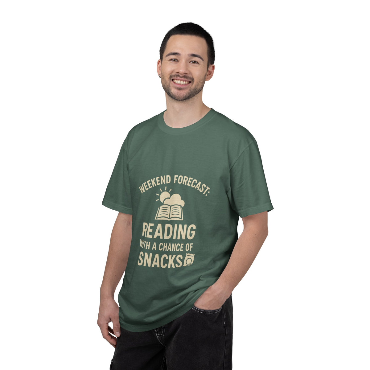 Reading & Snacks T-Shirt — "Weekend Forecast: Reading with a Chance of Snacks" - Trending Now - October 2026