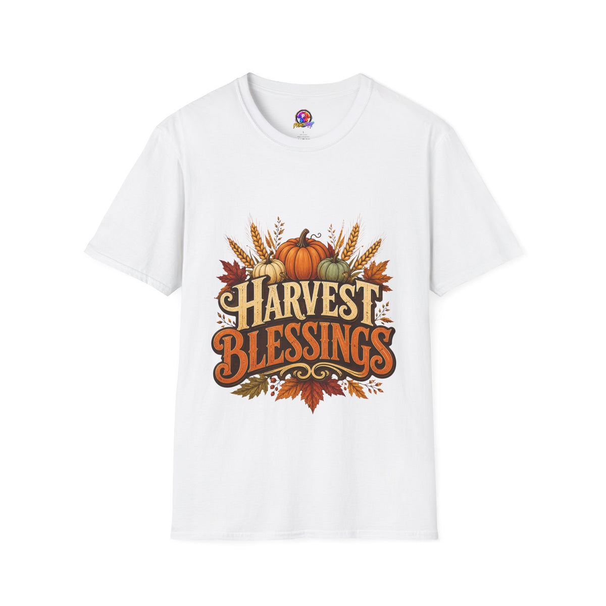 Thanksgiving T-Shirt Harvest Blessings T-Shirt — Fall Pumpkin & Wheat Autumn Tee