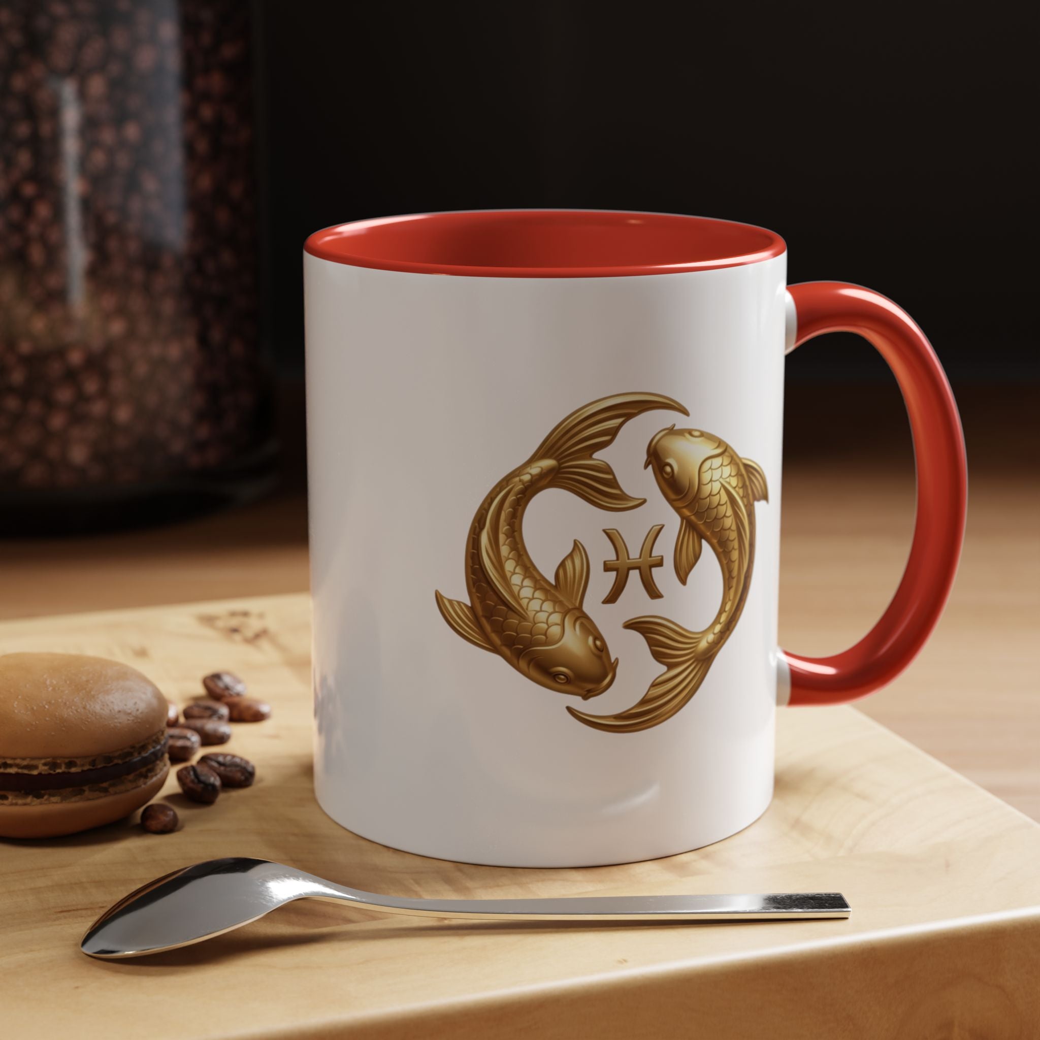 Pisces Zodiac Coffee Mug – Gold Koi Fish Horoscope Accent Mug