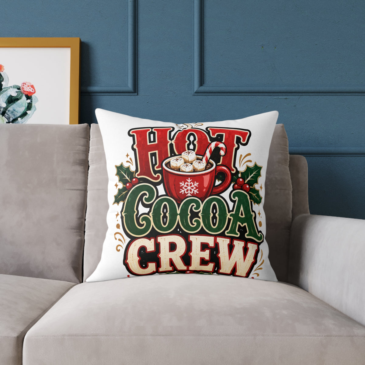 Christmas Hot Cocoa Crew Throw Pillow — Christmas Holiday Decorative Cushion