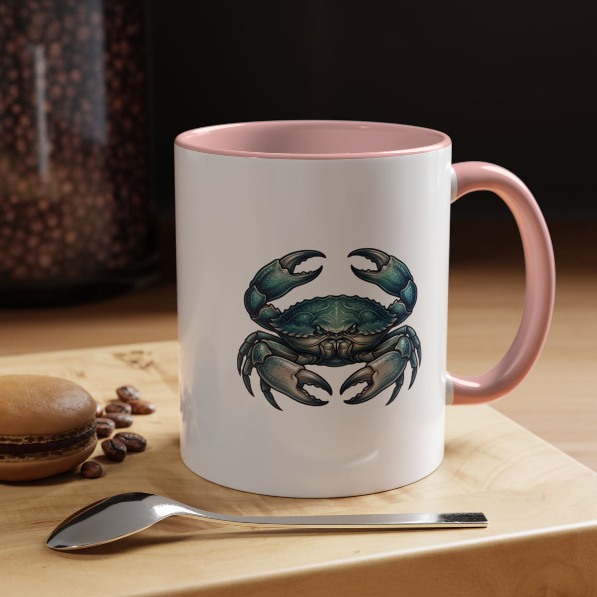Cancer Zodiac Blue Crab Accent Coffee Mug — Nautical Beach Home Decor Gift