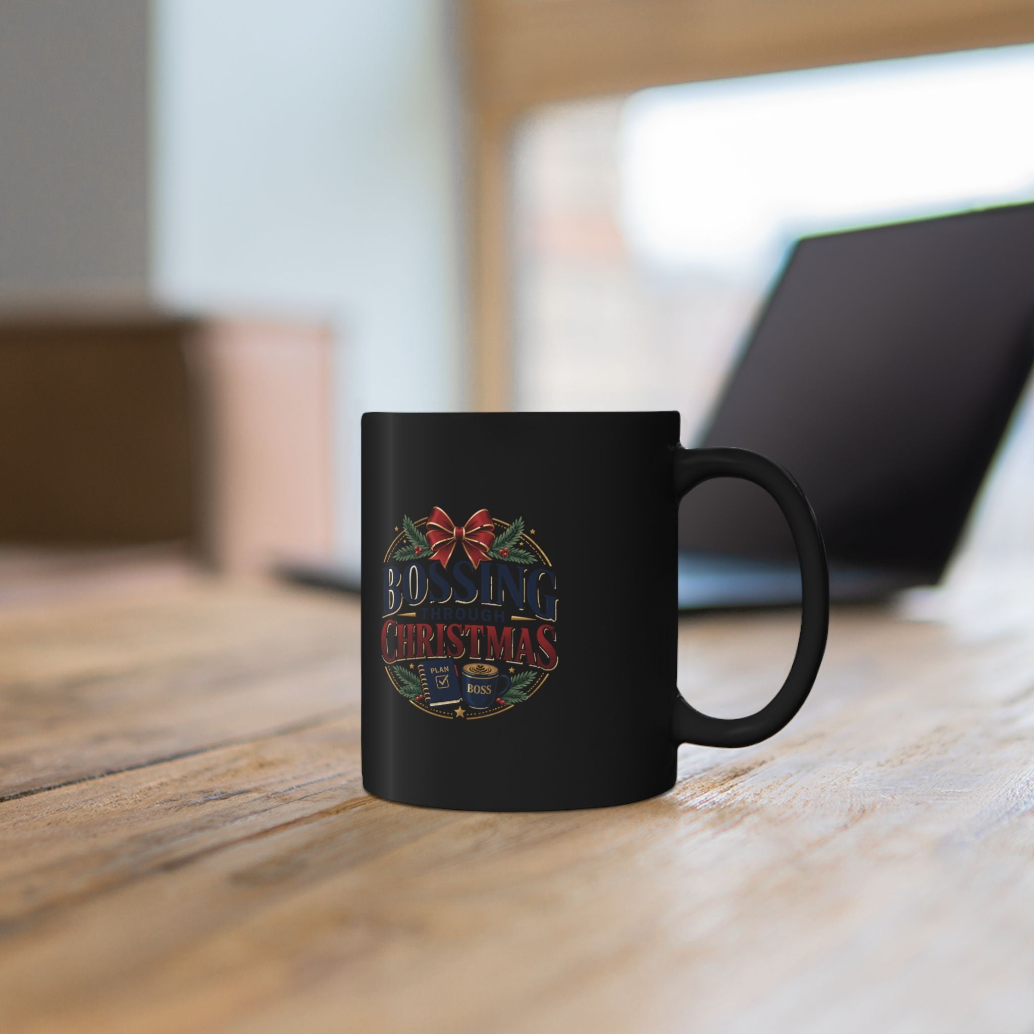Christmas Boss Mug – 'Bossing Around Christmas' Festive Black Coffee Cup