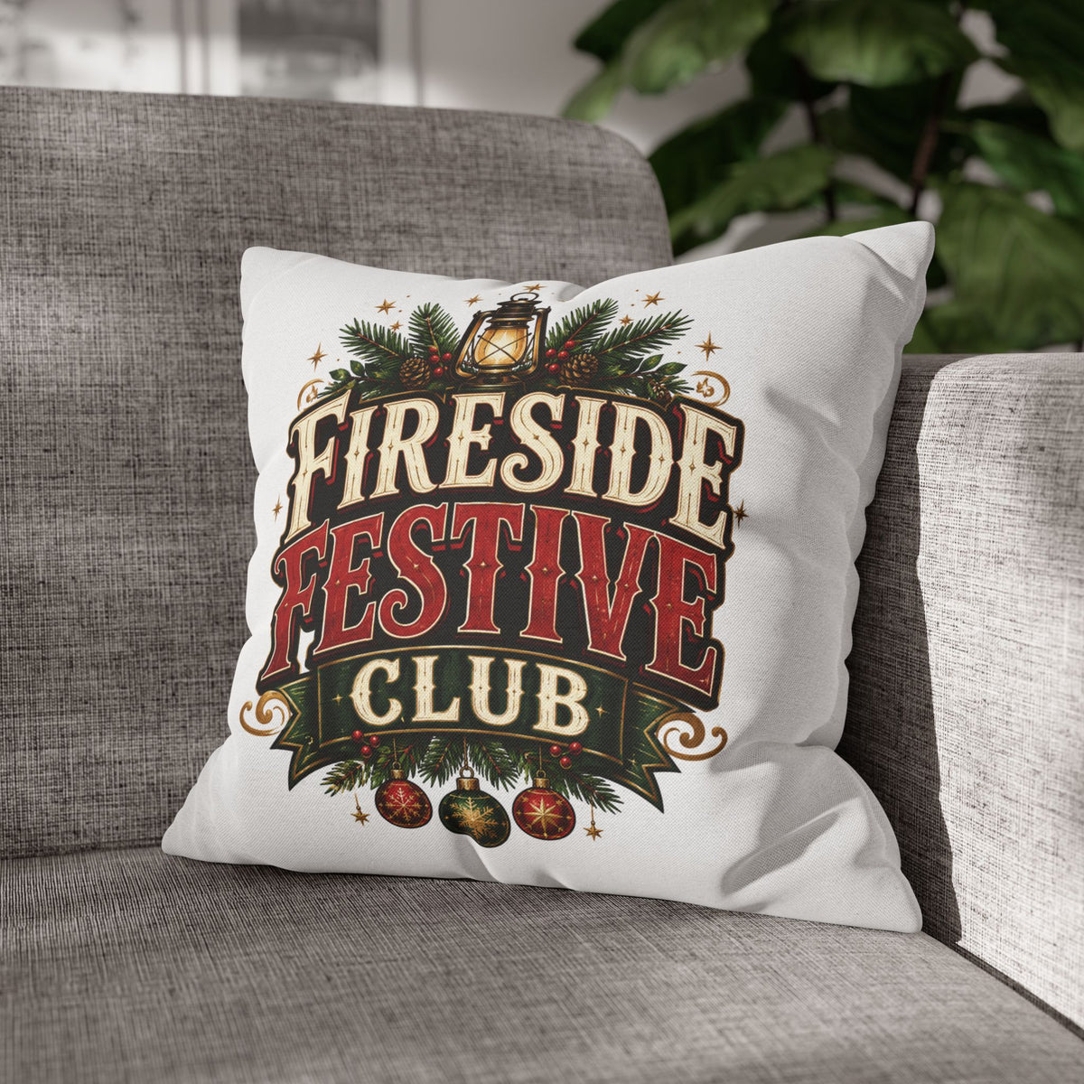 Christmas Fireside Festive Club Holiday Throw Pillowcase