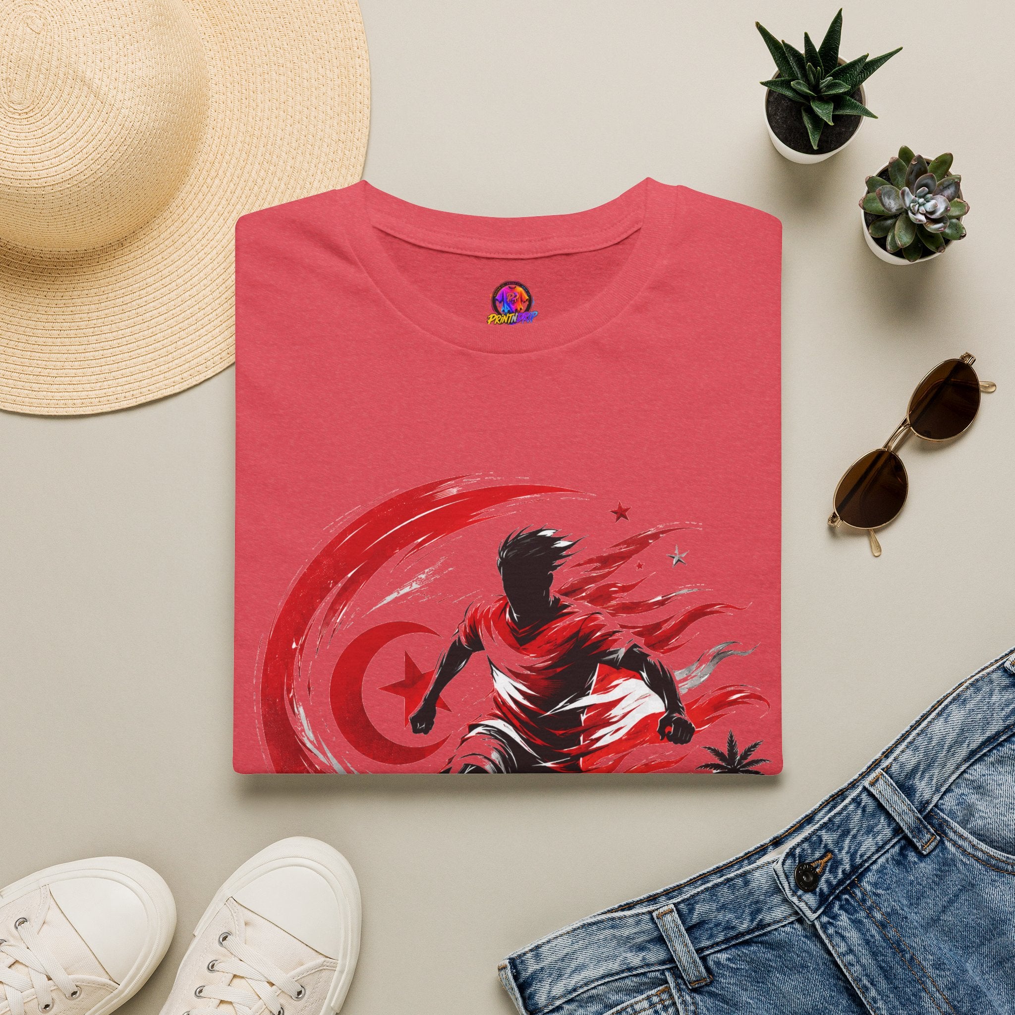 Tunisia Carthage Fire Soccer T-Shirt — Red Crescent Football Fan Tee