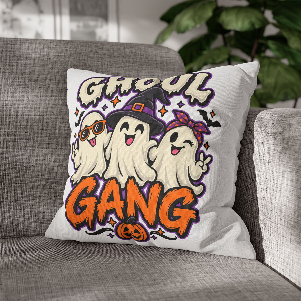 Ghoul Gang Halloween Throw Pillowcase — Cute Ghosts Decorative Pillow Cover