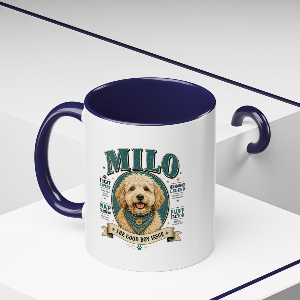 Milo Bailey Dog Dad Mom Milo Personalized Dog Coffee Mug — 'The Good Boy Issue' Accent