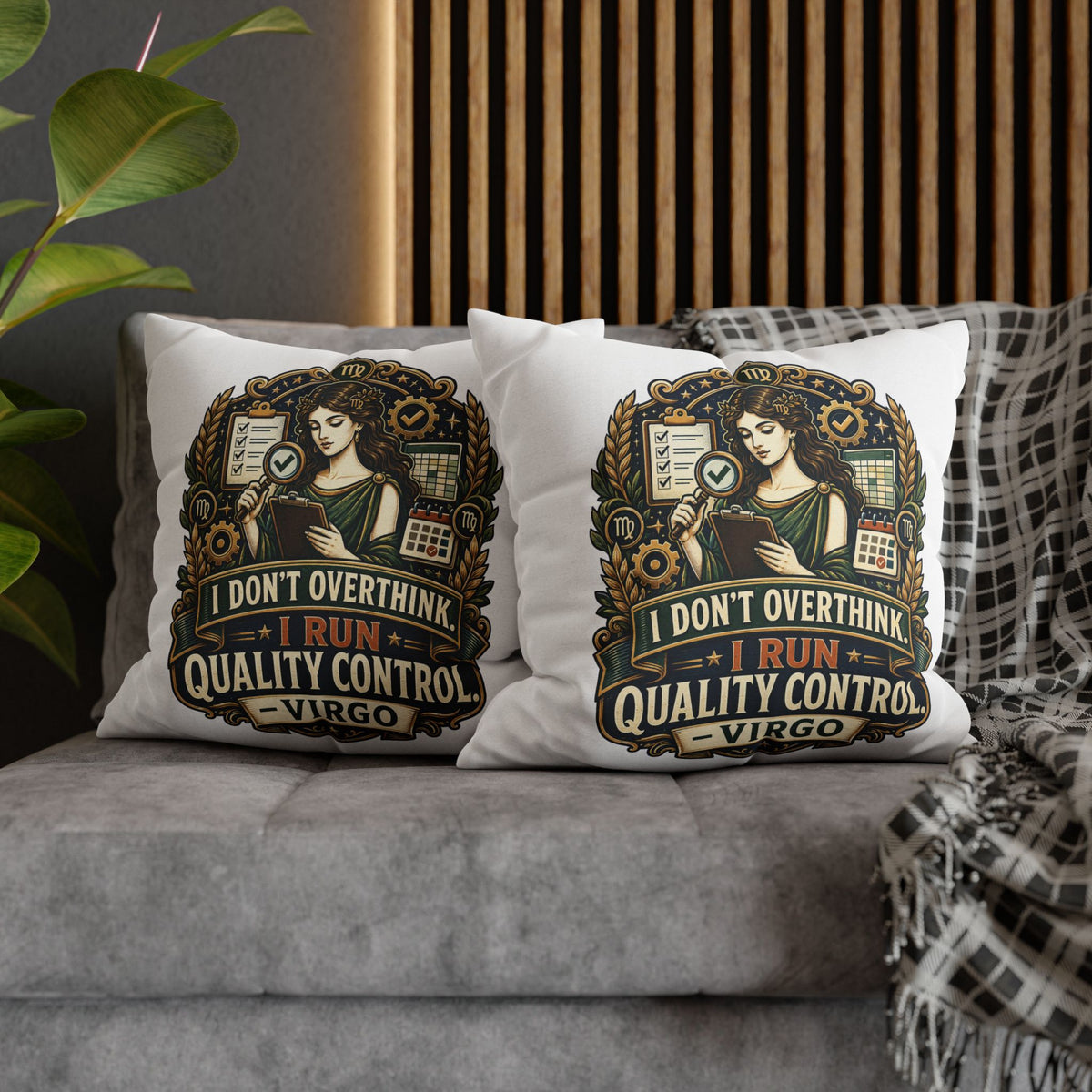 Virgo Quality Control Pillowcase — “I Don't Overthink, I Run Quality Control” Astrology Throw Pillowcase