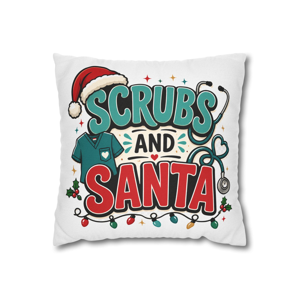 Scrubs and Santa Holiday Pillowcase Modern Day Christmas  — Christmas Nurse Decorative Throw Pillow Cover
