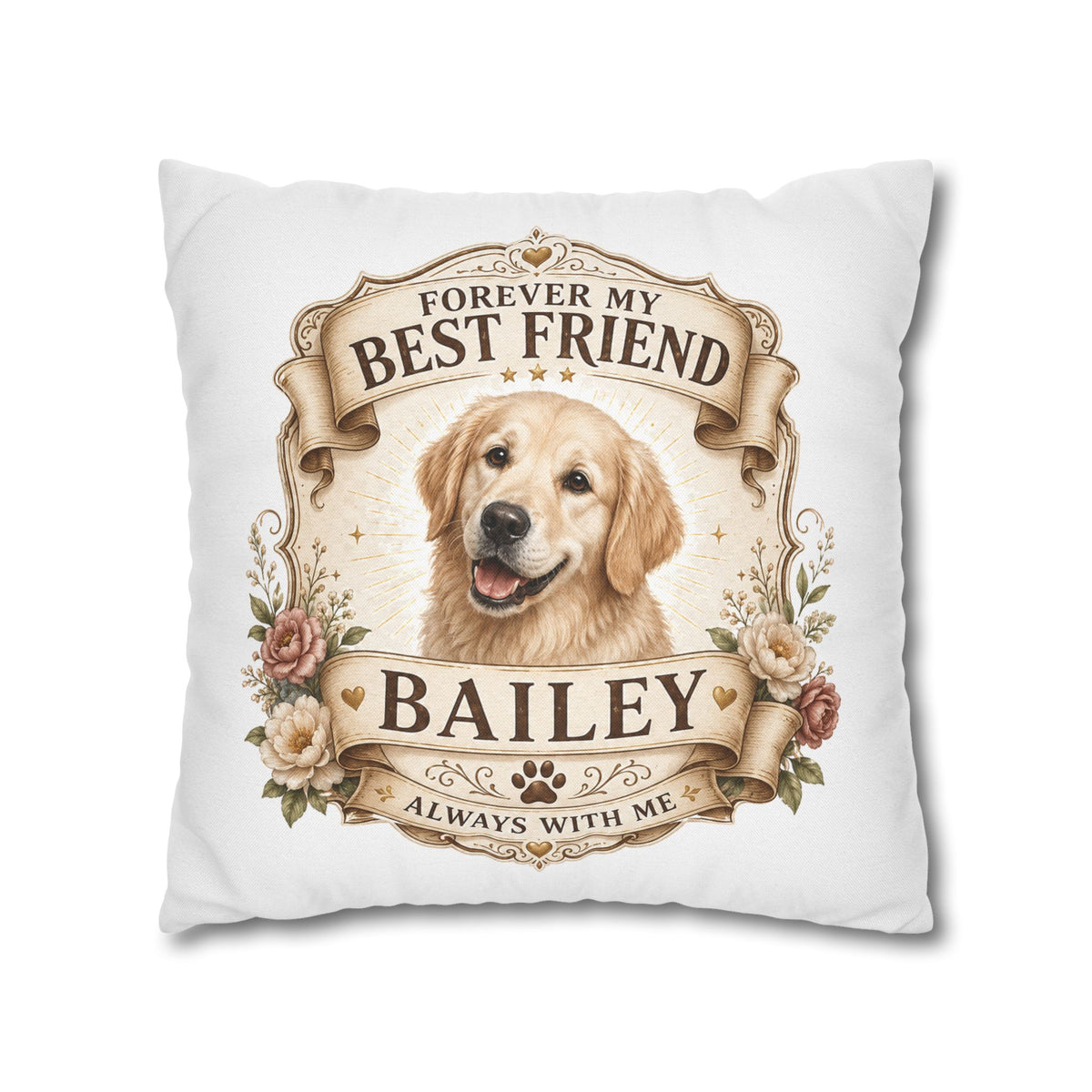 Golden Retriever Memorial Pillowcase Milo Bailey Dog Dad Mom — "Forever My Best Friend" Personalized Dog Name Cushion