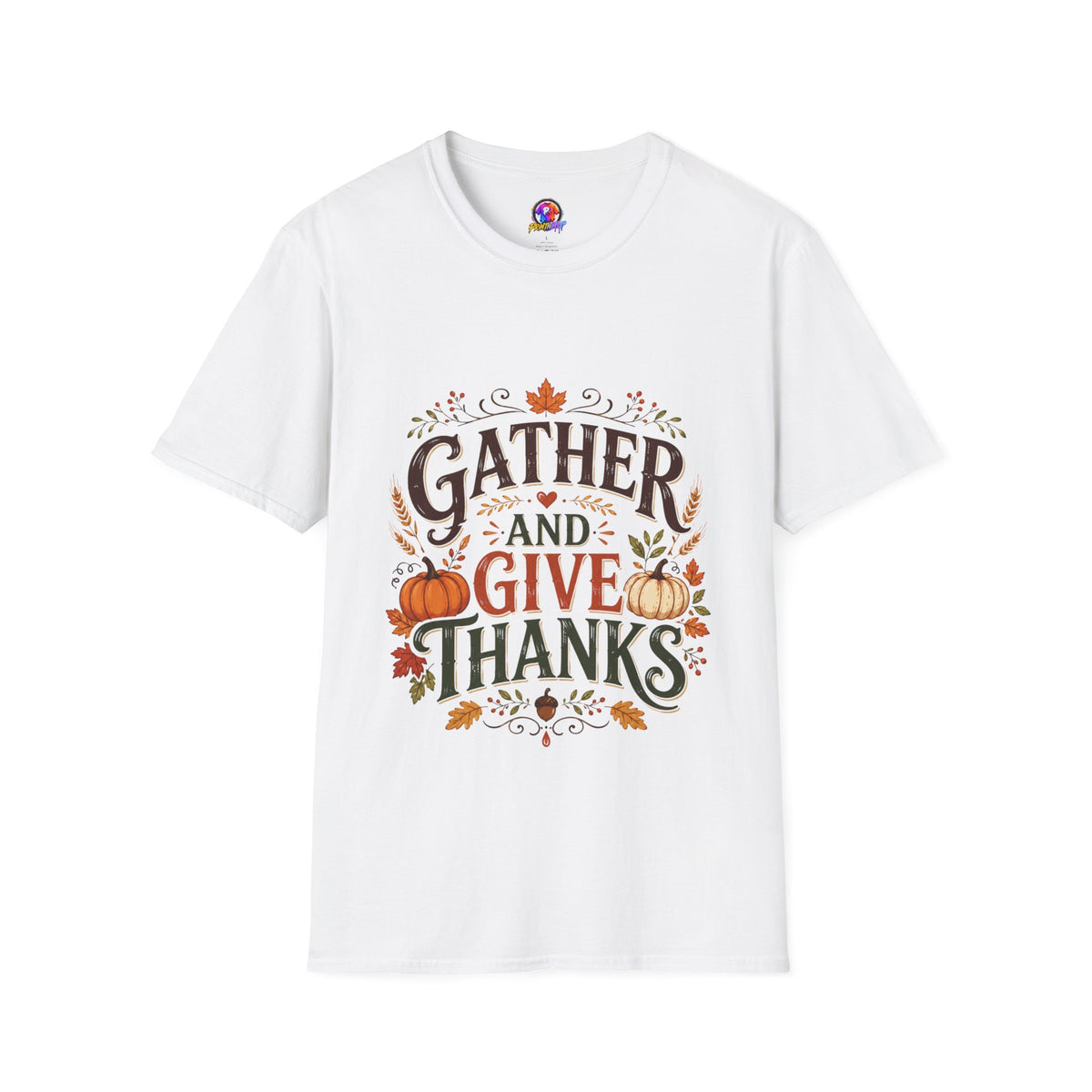 Thanksgiving T-Shirt Gather and Give Thanks T-Shirt — Thanksgiving Fall Holiday Tee