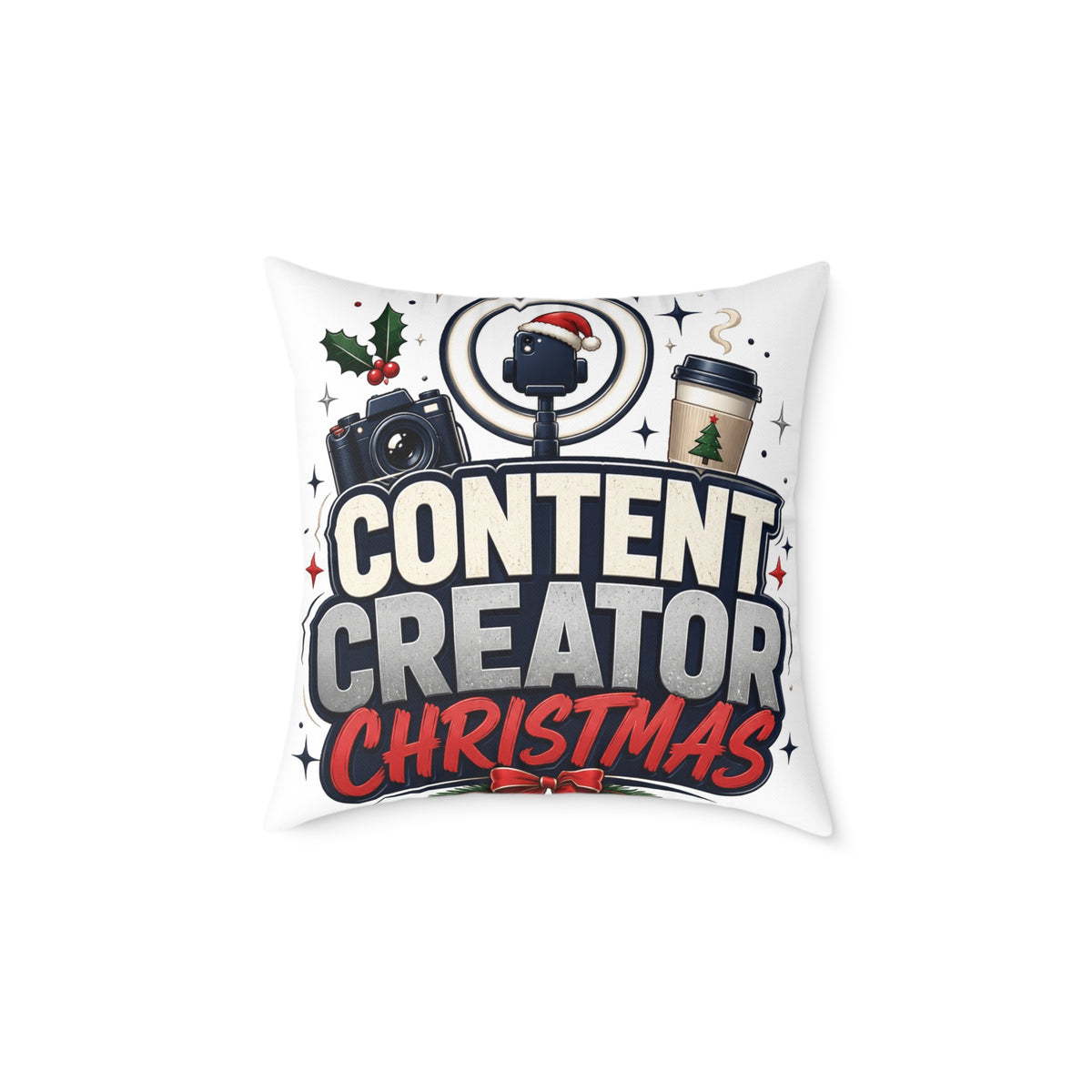 Modern Day Christmas Content Creator Christmas Square Poly Canvas Pillow