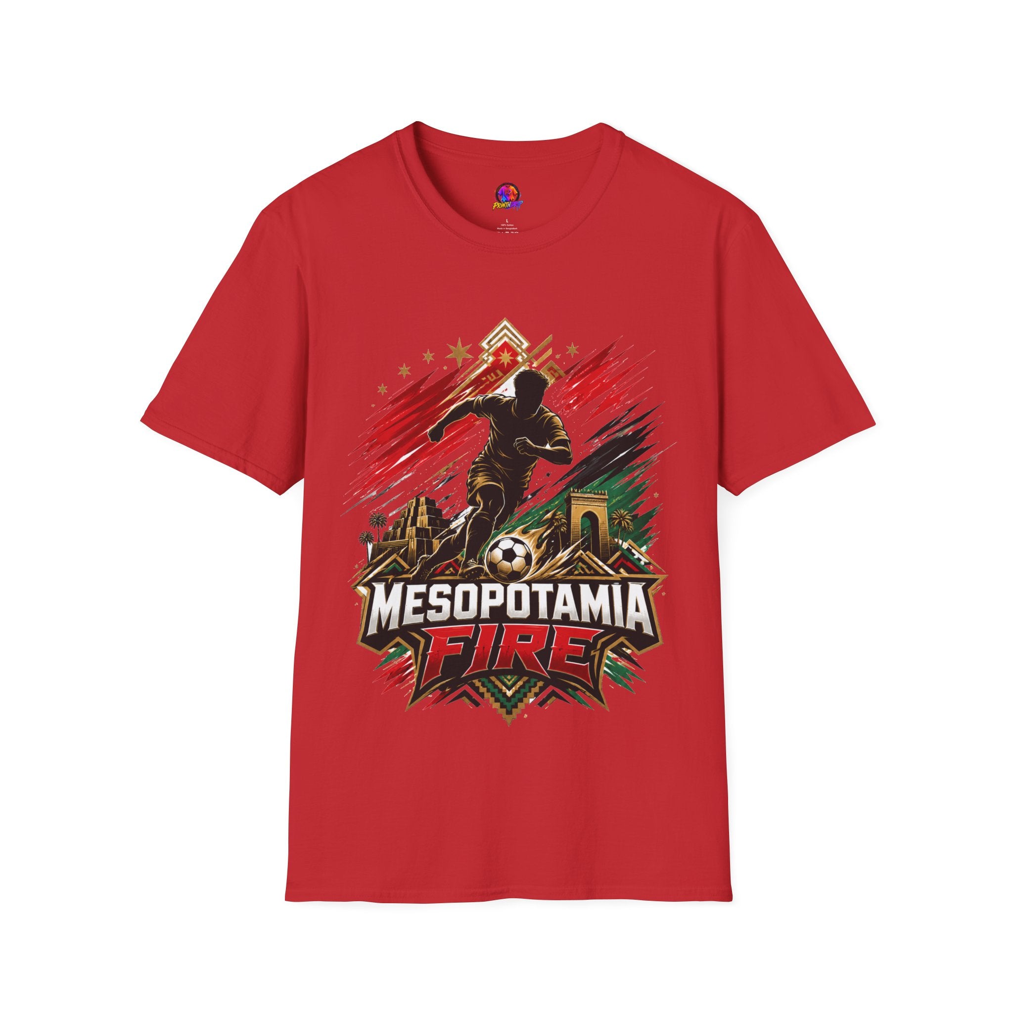 Iraq Mesopotamia Fire Soccer T-Shirt — Vintage Football Player Graphic Tee