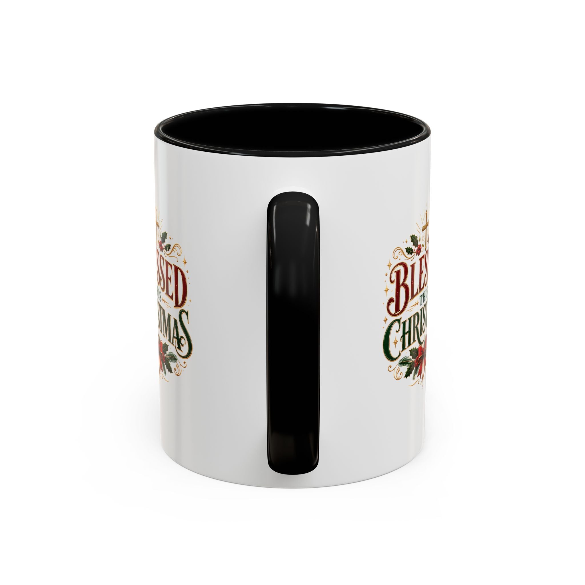 Blessed This Christmas Accent Coffee Mug – Holiday Religious Poinsettia Coffee Cup