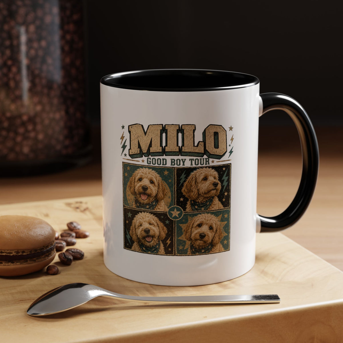 Milo Bailey Dog Dad Mom Personalized Dog Mug — "Milo: Good Boy Tour" Photo Accent Coffee Mug