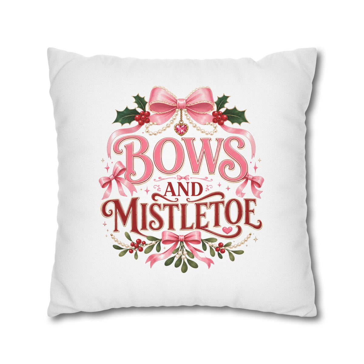 Christmas Pillowcase Bows and Mistletoe Christmas Pillow