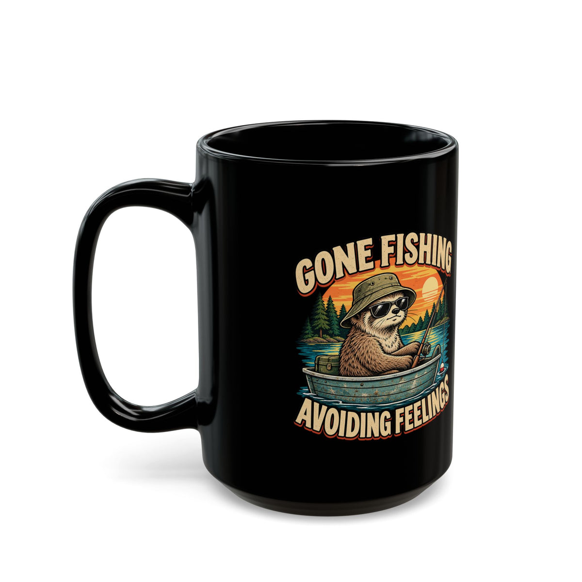 Gone Fishing Avoiding Feelings Mug — Funny Sloth Fishing Coffee Cup
