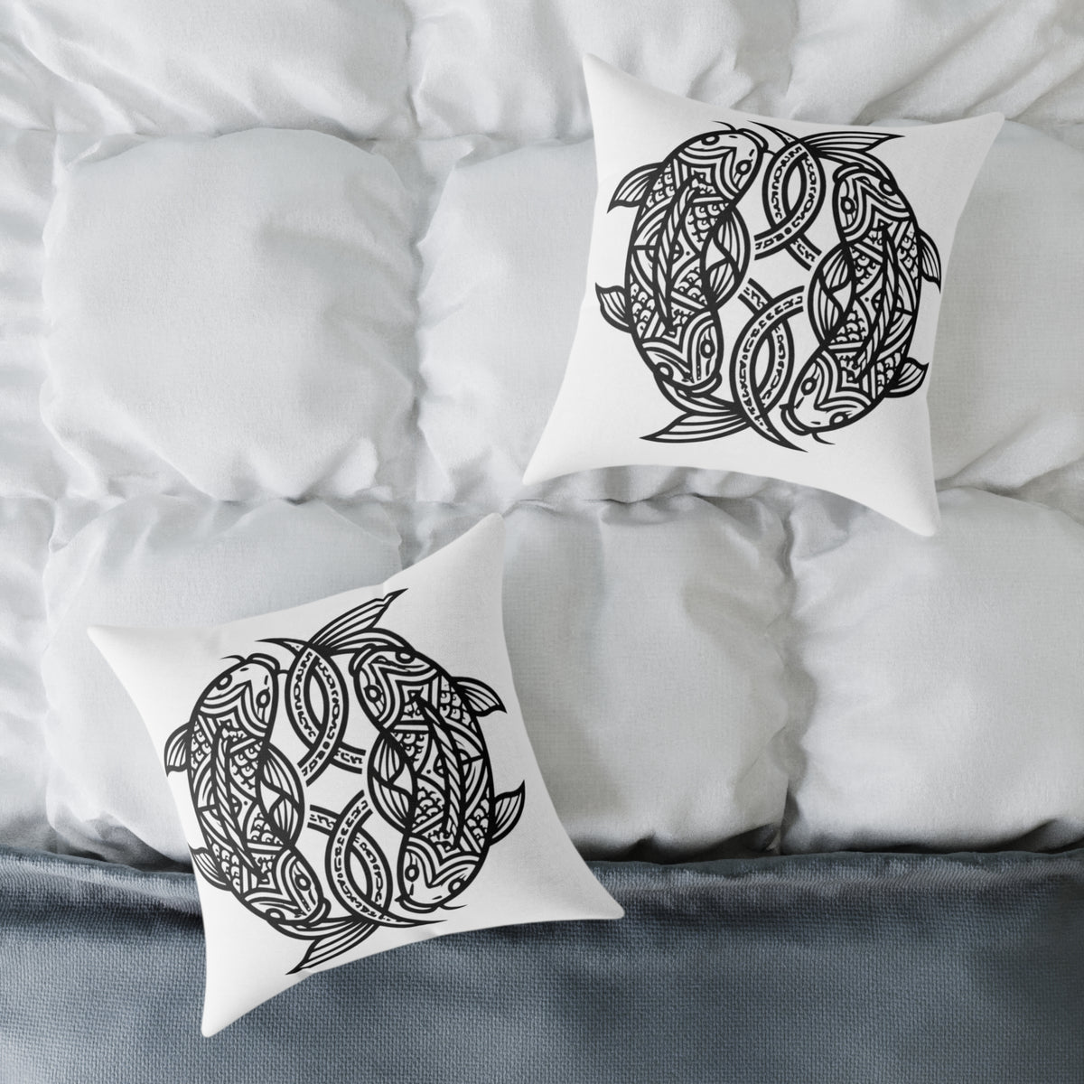 Pisces Zodiac Black Pisces Square Poly Canvas Pillow