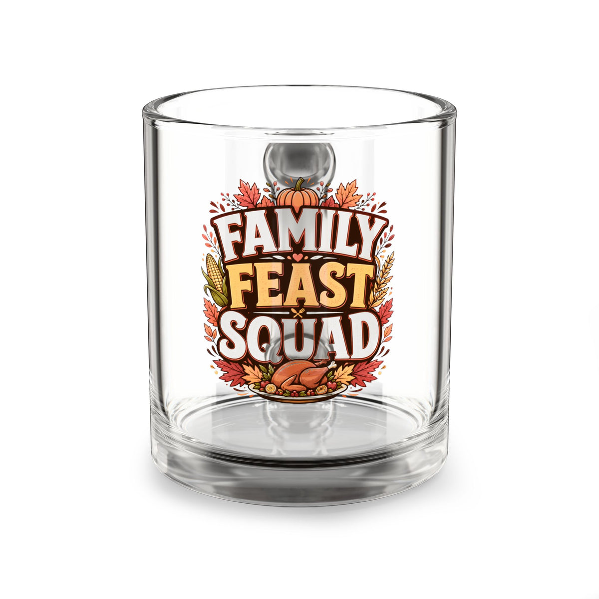 Family Feast Squad Glass Mug – 10oz Thanksgiving Coffee Cup